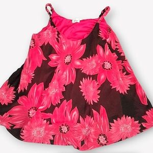 🎊3 FOR $10 TOGETHER WOMENS LARGE PINK AND BLACK FLORAL SPAGHETTI STRAP TOP